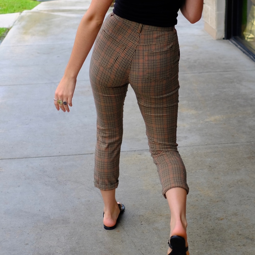 Brandy Melville Valentina Pants Brown Red Plaid John Galt